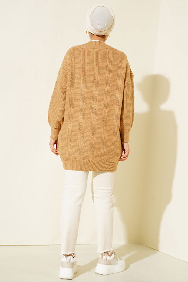 15768 Tesettür Triko Hırka - Vizon - 5