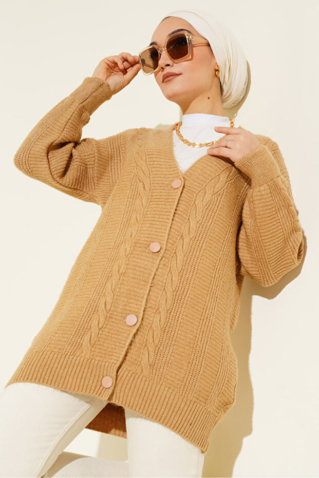 15768 Tesettür Triko Hırka - Vizon - 1