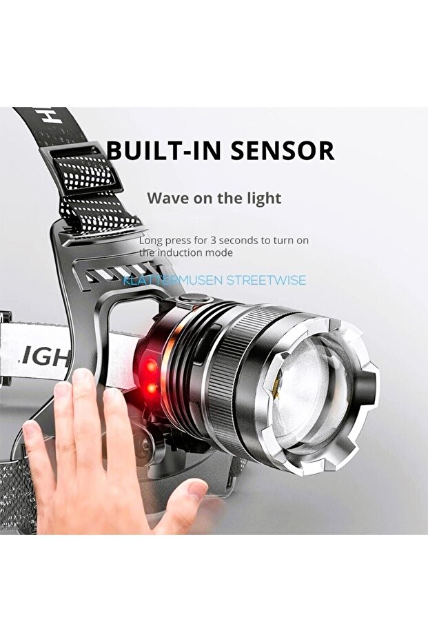 Sensörlü Zoomlu Profesyonel 3000 Lümen Xhp50 Led Usb'li Şarjlı Kafa Lambası - 5