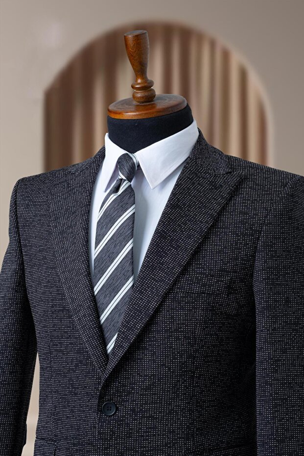 Sergio Ferraro Siyah İtalyan Stil Dokulu Slim Fit Erkek Blazer Ceket