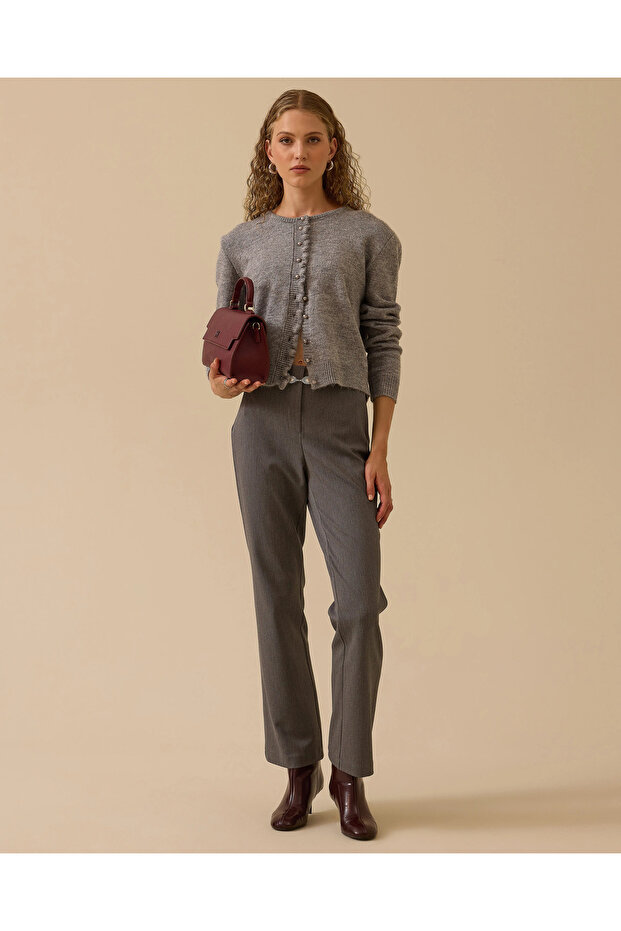 Düğmeli Bel Boy Triko Hırka - 2