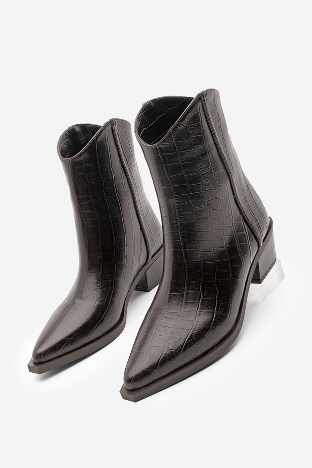 Women's Pointed Toe Cowboy Stitching Detailed Western Boots Vildo Brown Croco