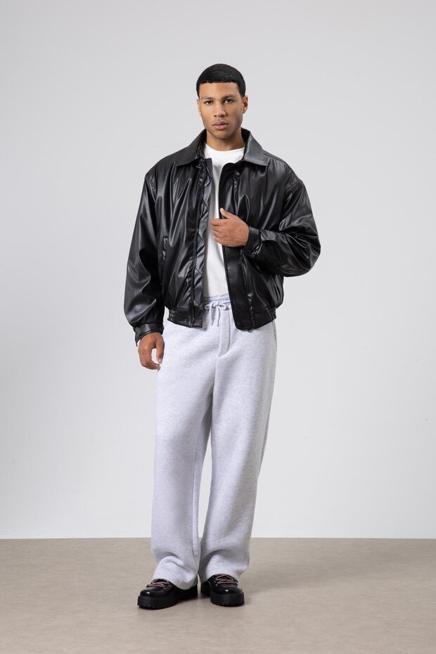 Basic Faux Leather Oversize Jacket Black - 2