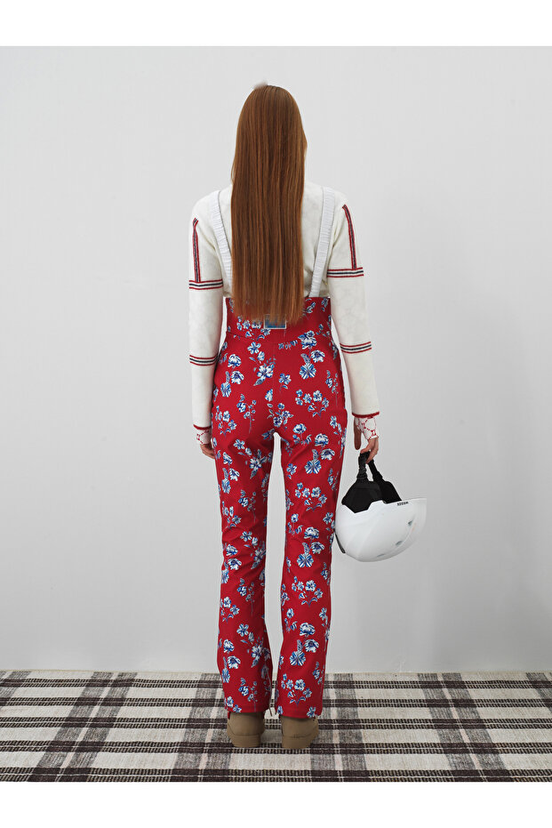 Kadın Kırmızı Softshell Dokulu Regular Fit Kayak Salopeti - 6