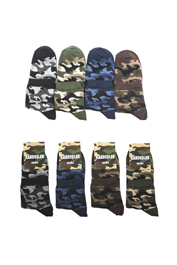 Men's Half Socks Camouflage Military Patterned Cotton Socks Pack of 4