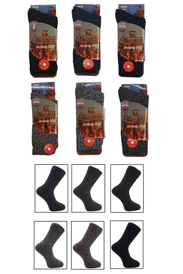 Men's Lambswool Thermal Wool Winter Towel Thick Multi-Colored Socks 6 Pack Keep Heat Inside