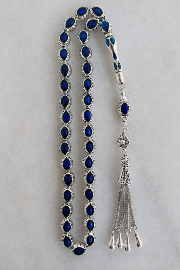 Silver-Enamel Rosary, Four-Drop Model Metal Tassel Rosary. Gift Boxed
