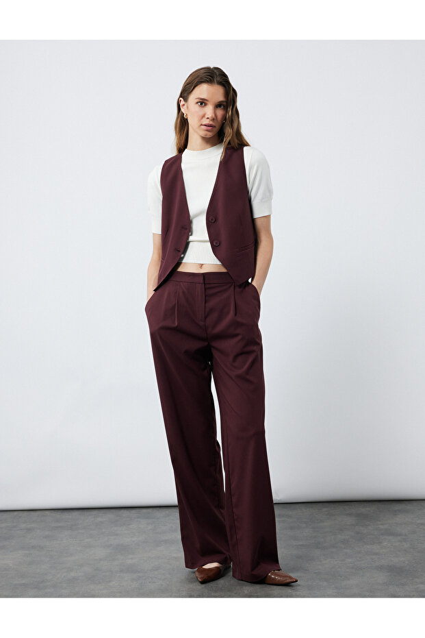 Wide Leg Fabric Palazzo Trousers with Pockets and Pleat Detail