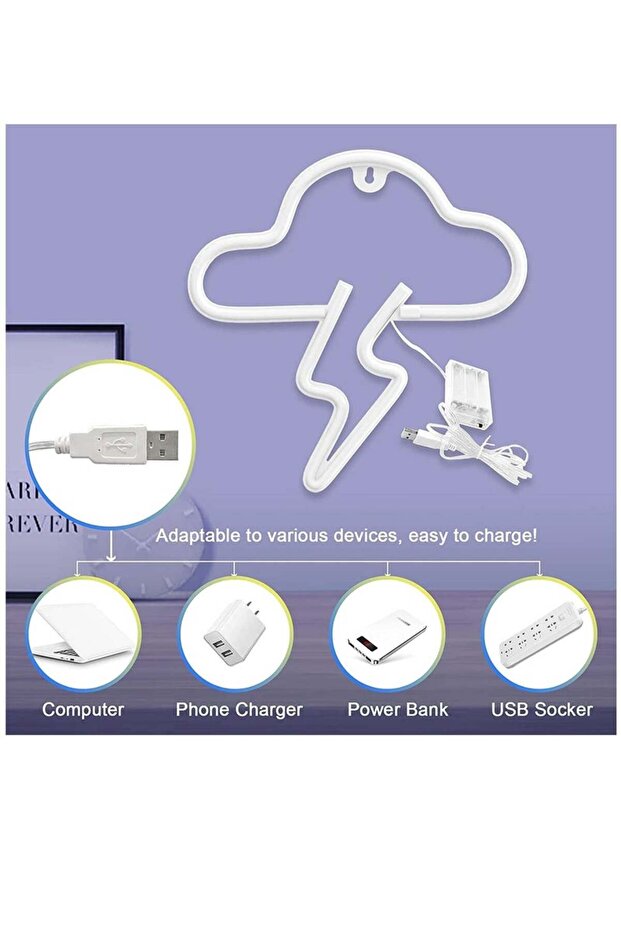 ديكور حائط على شكل سحابة برق من النيون LED، يعمل بمنفذ USB/بطارية - 7