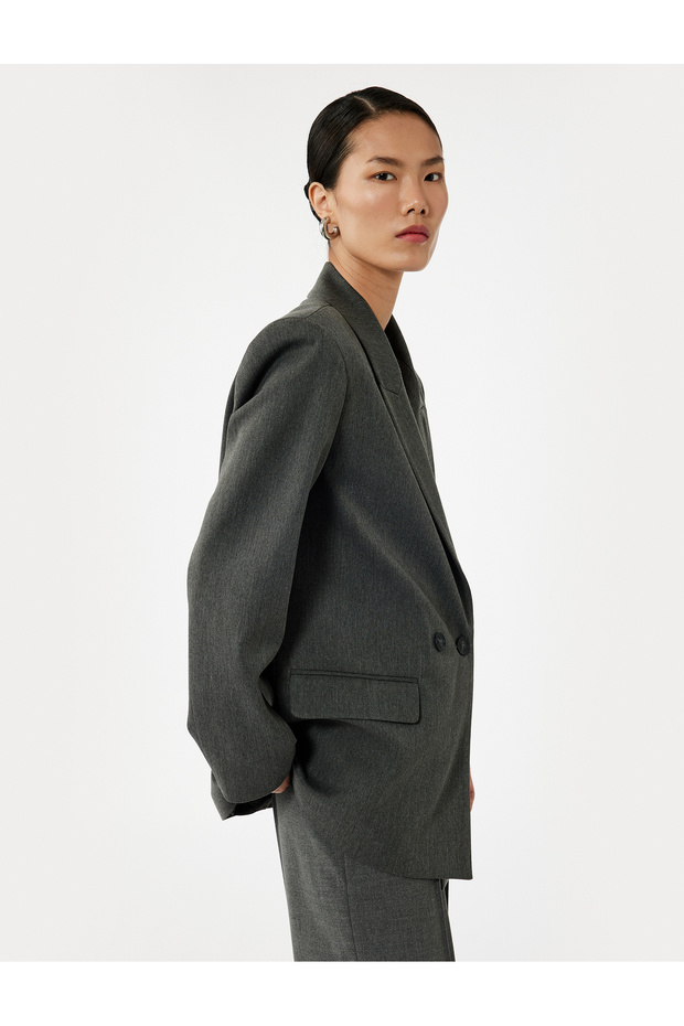 Long Sleeve Viscose Blended Double Breasted Collar Oversize Blazer Jacket