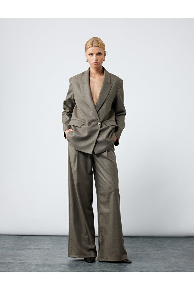 Double Pocket Long Sleeve Double Breasted Blazer Jacket