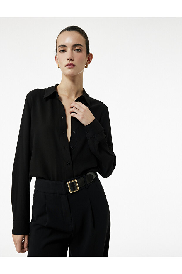 Regular Fit Long Sleeve Classic Collar Viscose Shirt