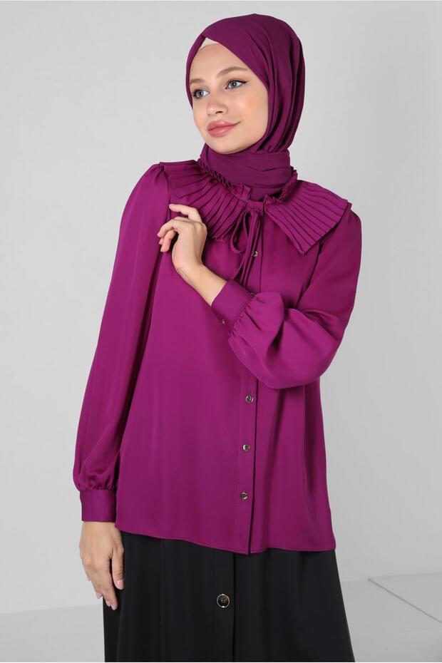 PILISE DETAIL BUTTONED BLUZ 43897