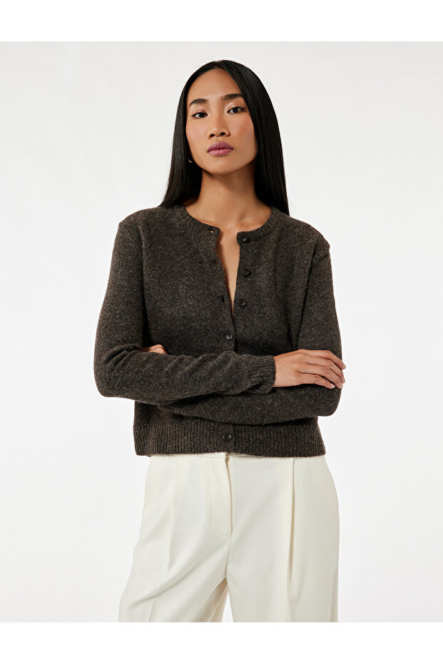 Regular Fit Long Sleeve Crew Neck Knitwear Cardigan