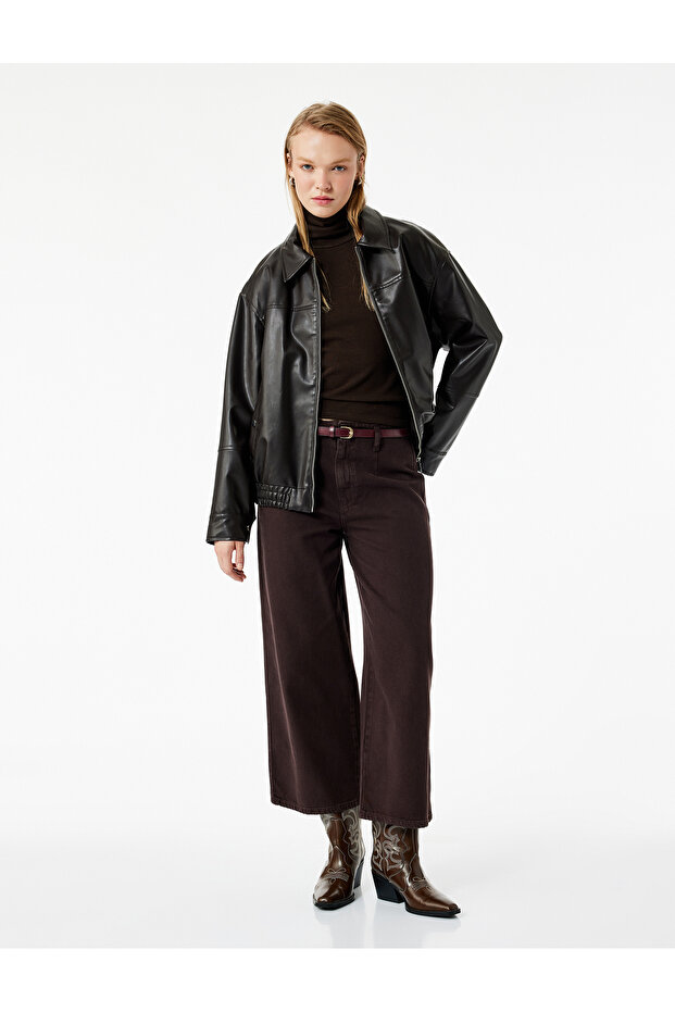 Cotton Wide Leg Belted Crop Pants - Wide Leg Jeans