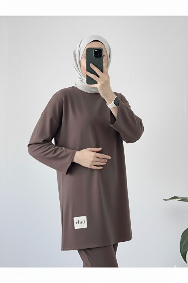 طقم أساسي من القطن الممشط - بني غامق - نطاق واسع من المقاسات - 3