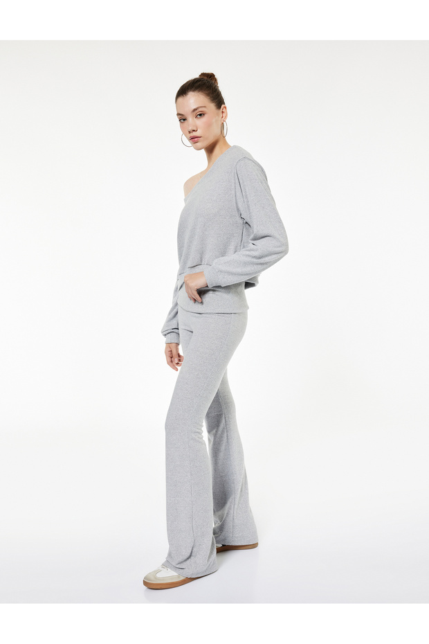 Soft Textured High-Waisted Spanish Flare Knitwear Pants