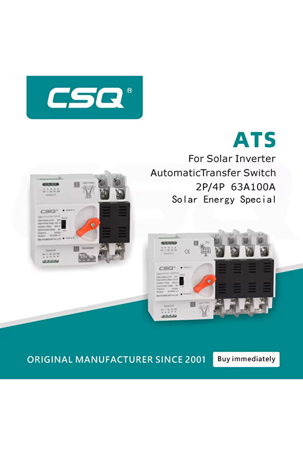 2 100APV CSQ 4P Din Rail ATS for PV and inverter Dual Power Automatic Transfer Switches Three Phase