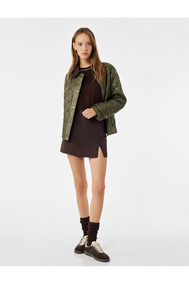 Slit Detailed Zippered Standard Waist Viscose Blended Mini Short Skirt