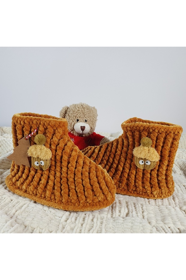 Çocuk Kadife Ev Botu | El Yapımı Yumuşak Kaymaz Tabanlı Panduf - 5