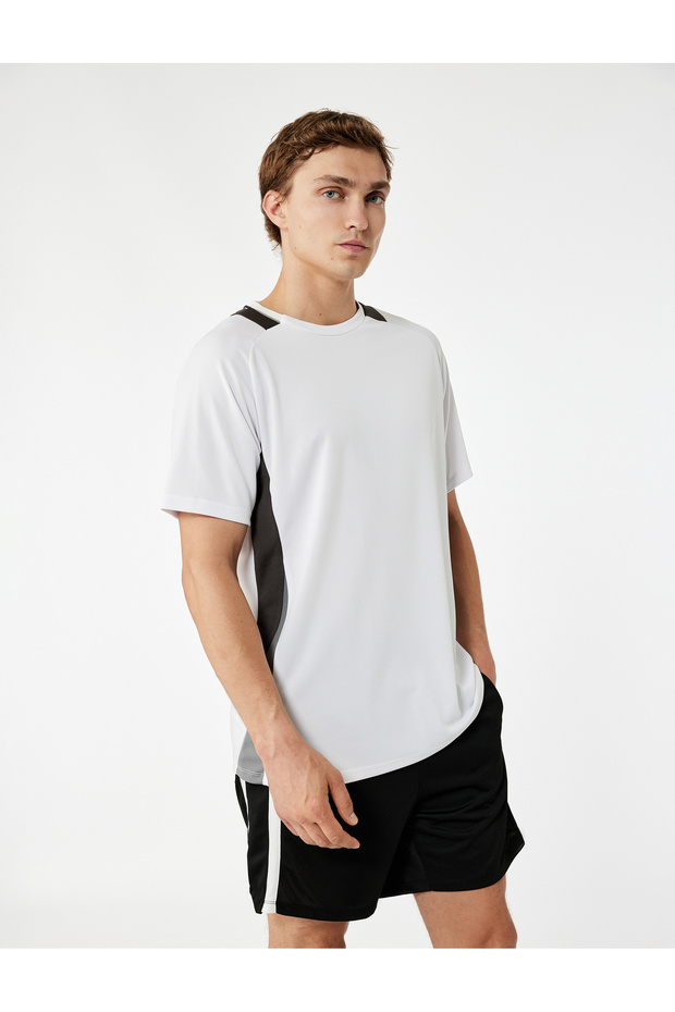 Short Raglan Sleeve Color Contrast Crew Neck Sports T-Shirt