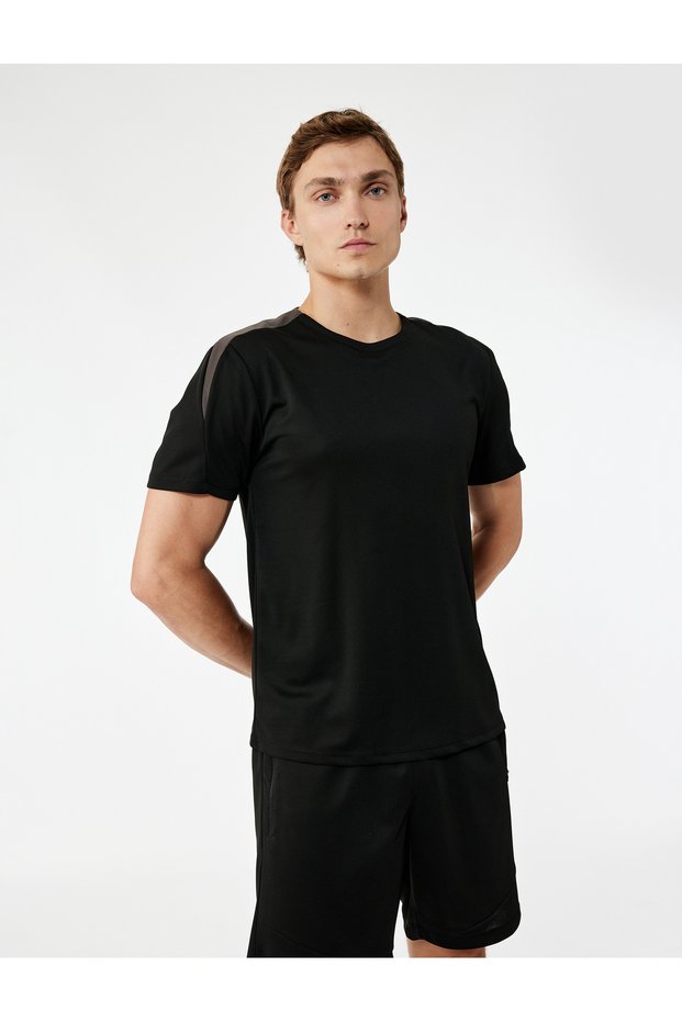 Short Sleeve Color Contrast Crew Neck Sports T-Shirt