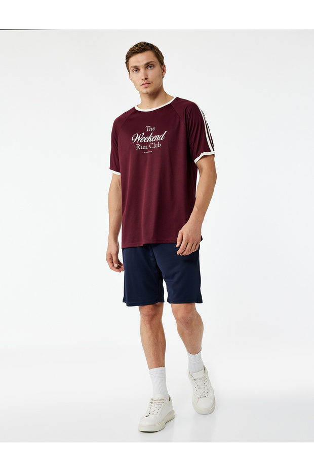 Relaxed Fit Short Sleeve Ribbed Crew Neck Printed Sports T-Shirt