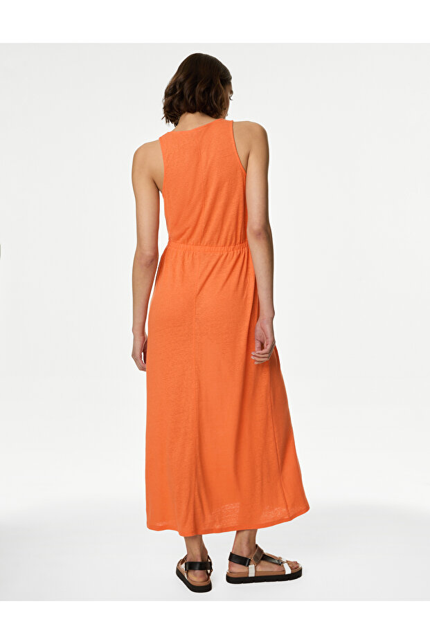 Midi Örme Keten Elbise - 4