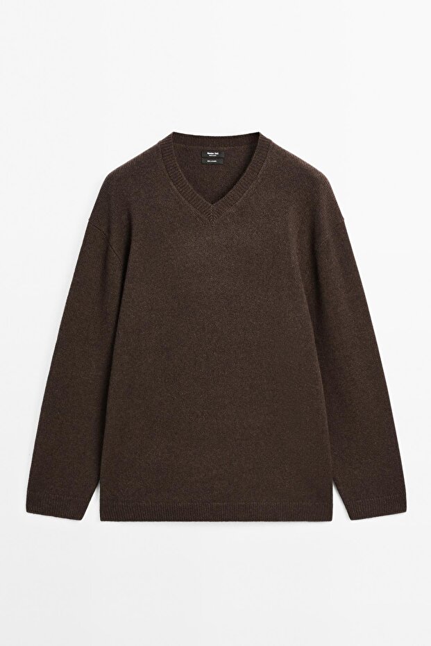 Oversize kaşmir V yaka kazak - 5