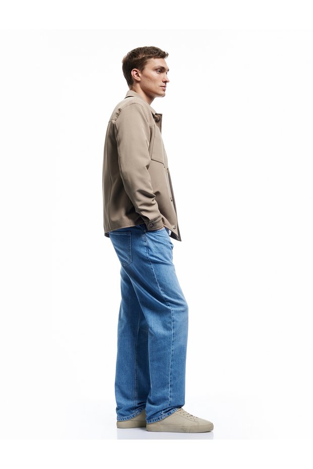 Cotton Regular Waist Pocket Detailed Vintage Straight Fit Jean Trousers