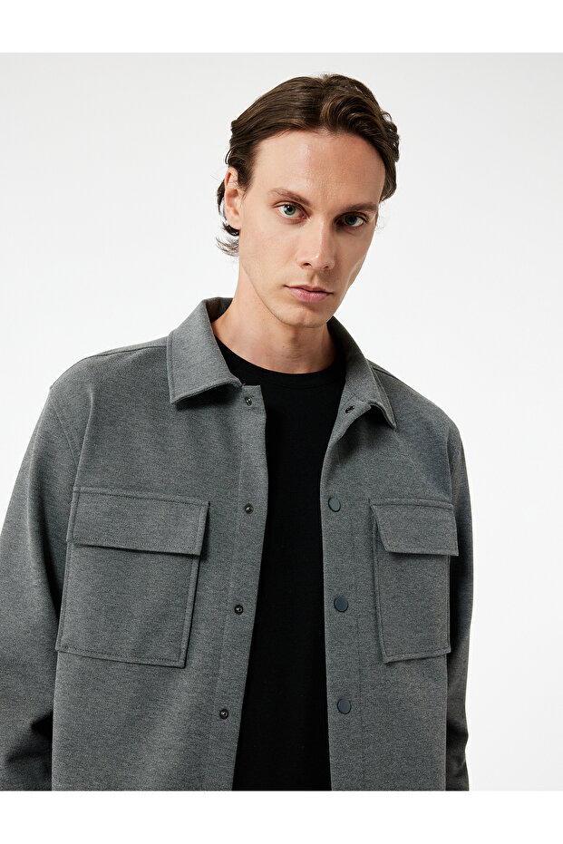 Regular Fit Flap Pocket Detailed Viscose Blend Classic Collar Long Sleeve Shirt Jacket