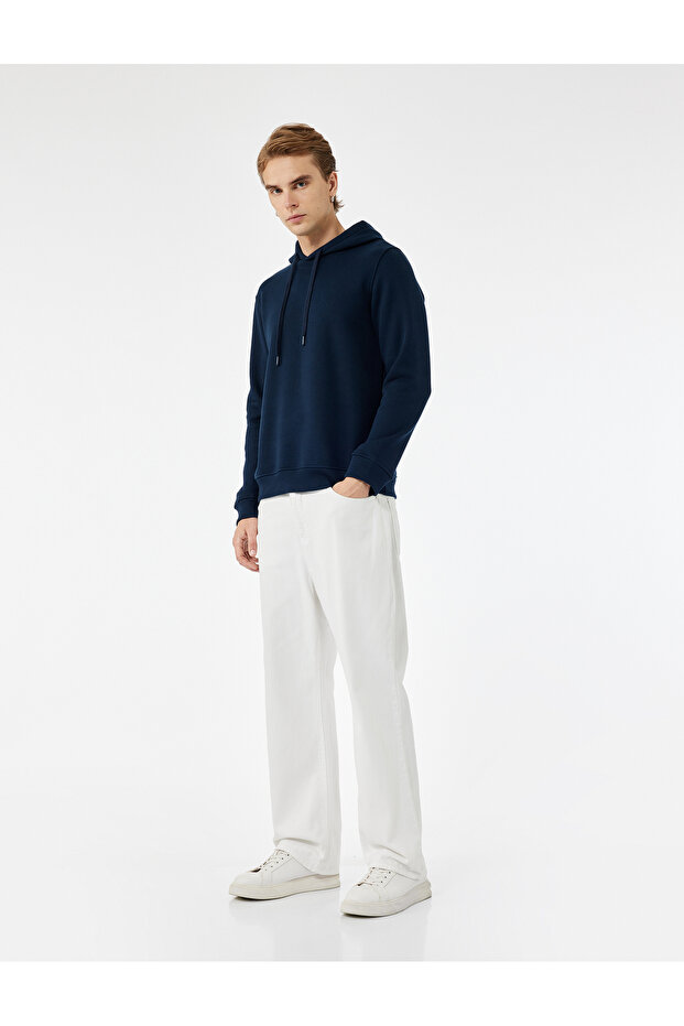 Şardonlu Uzun Kollu Basic Kapşonlu Sweatshirt - 2