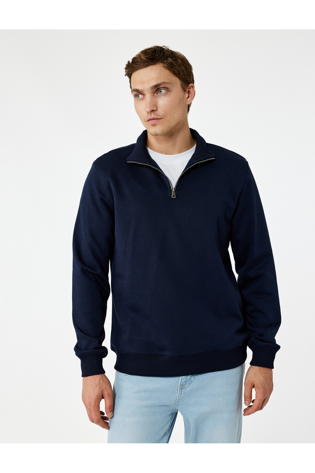 Long Sleeve Ribbed Basic Half Zip Sweatshirt