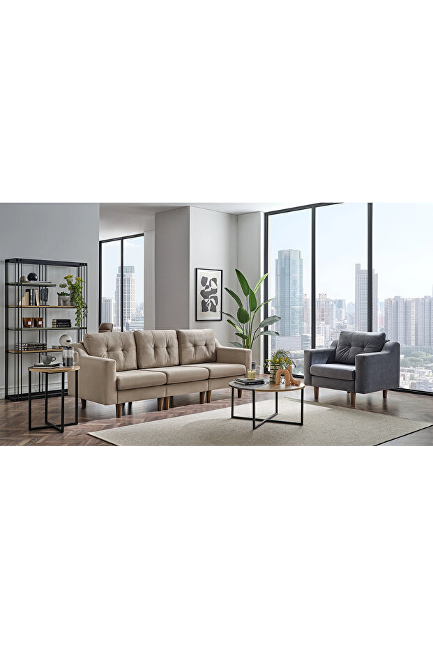 Robin Modüler Tekli Koltuk - Kadife - Gri - 9