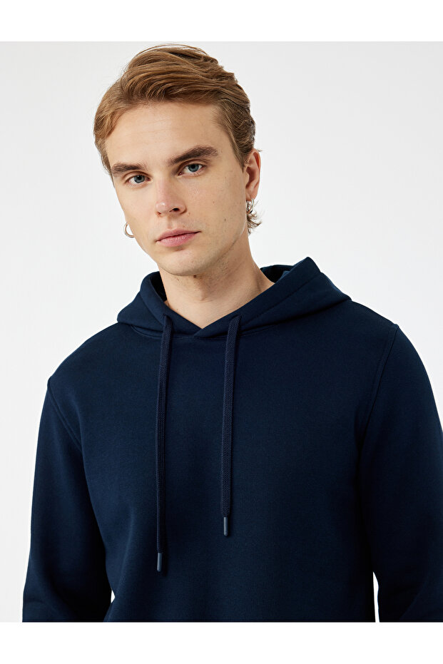 Şardonlu Uzun Kollu Basic Kapşonlu Sweatshirt - 1