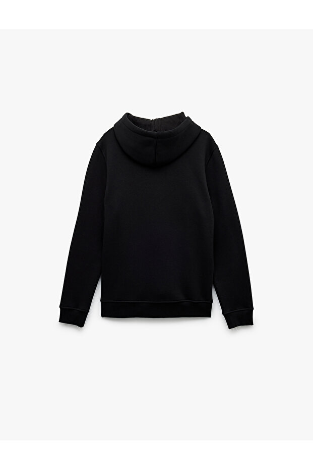 Şardonlu Uzun Kollu Basic Kapşonlu Sweatshirt - 4