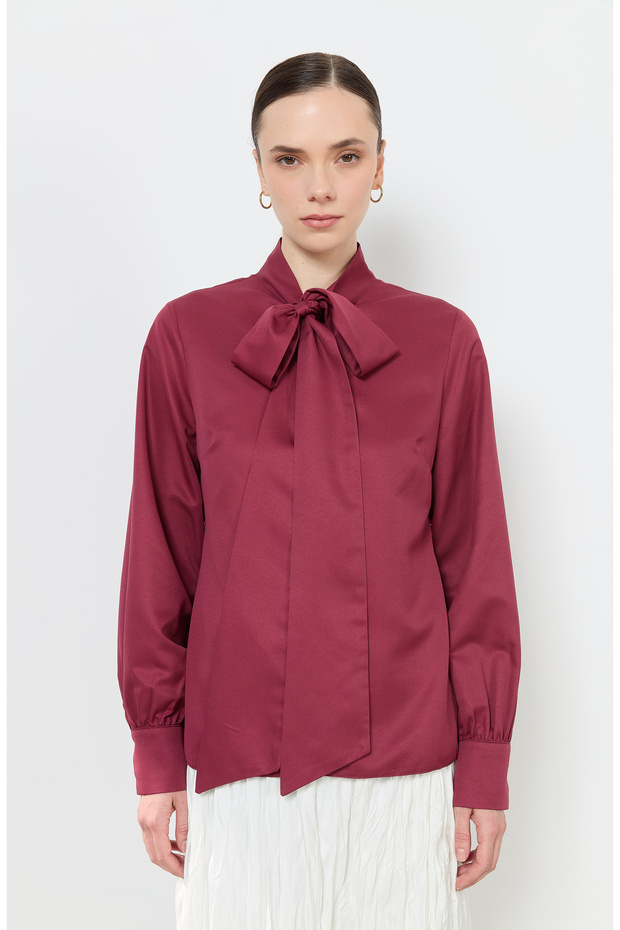 Fiyonklu Basic Gömlek Bordo - 1