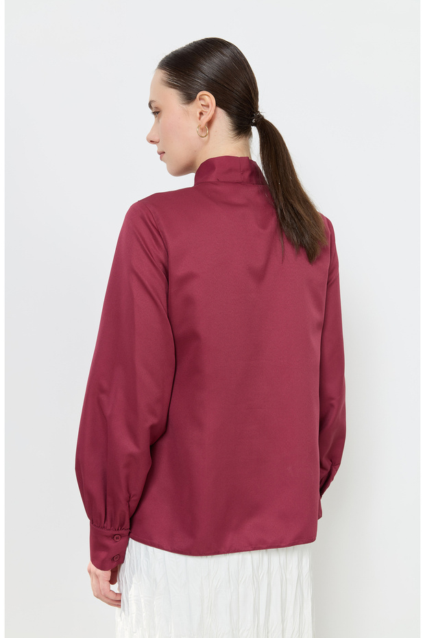 Fiyonklu Basic Gömlek Bordo - 4