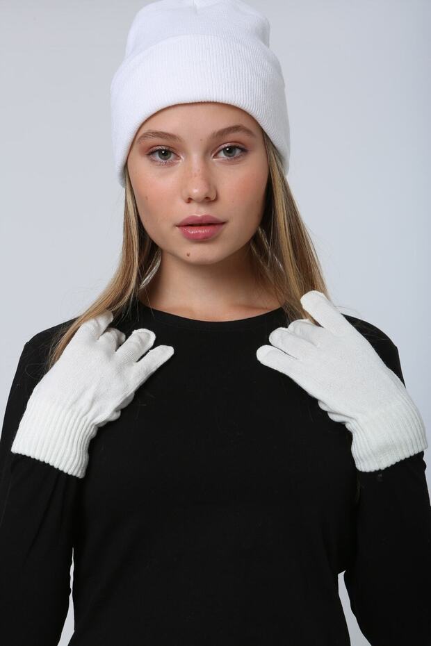 Beyaz Örme Unisex Eldiven - 3