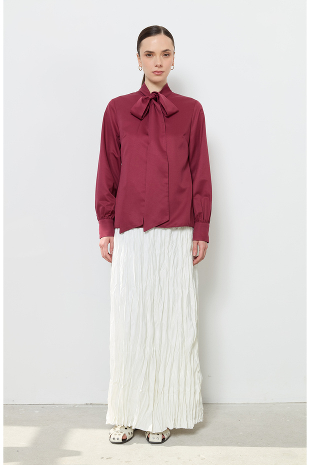 Fiyonklu Basic Gömlek Bordo - 5