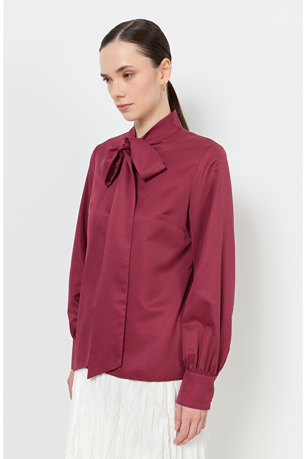 Fiyonklu Basic Gömlek Bordo - 3