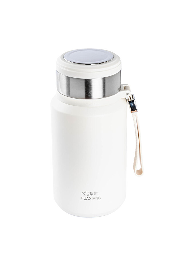 OKADI SÜZGEÇLİ BEYAZ PASLANMAZ ÇELİK TERMOS 1L - 1