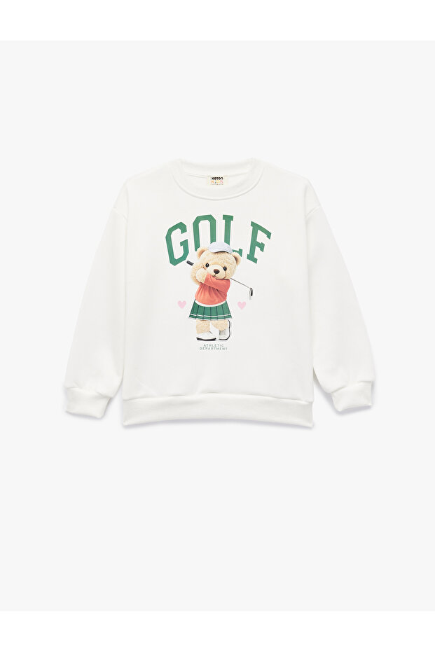 Teddy Bear Printed Ecru Girl's Sweatshirt 6Wkg10058Ak