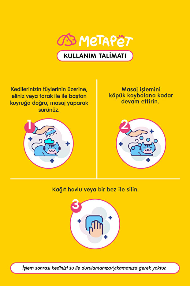 Kediler için Kuru Köpük Şampuanı, (Bit Pire Parazit Kene Damlası Tarağı Tasması Ile Kullanılabilir) - 4