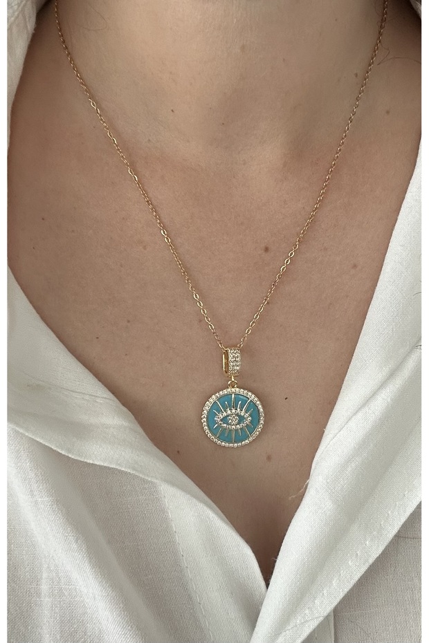 Brand Equivalent Zircon Stone Blue Plate Top Pendant with Eye Detail
