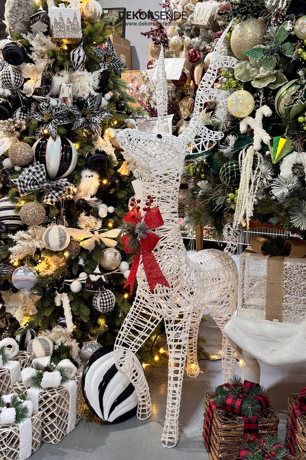 Christmas Ornament Glitter Wire Deer White 110 cm