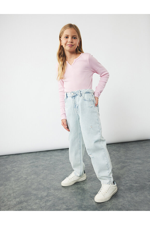 Cotton Pocket Detail Parachute Cut Denim Trousers