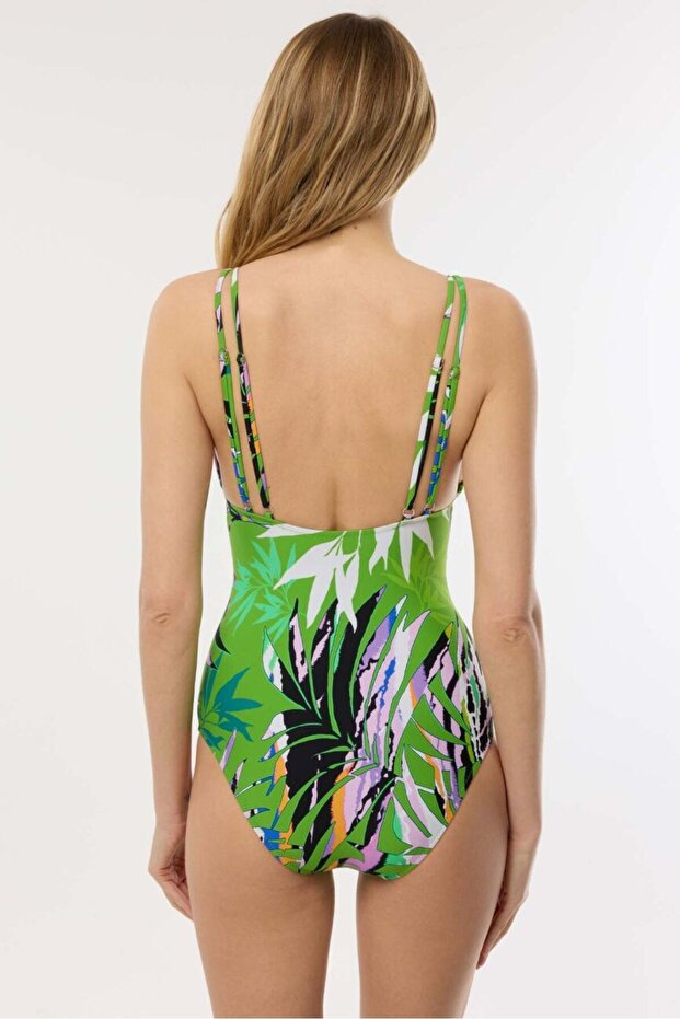 4332 ملابس السباحة منقوشة باللون الأخضر - 2