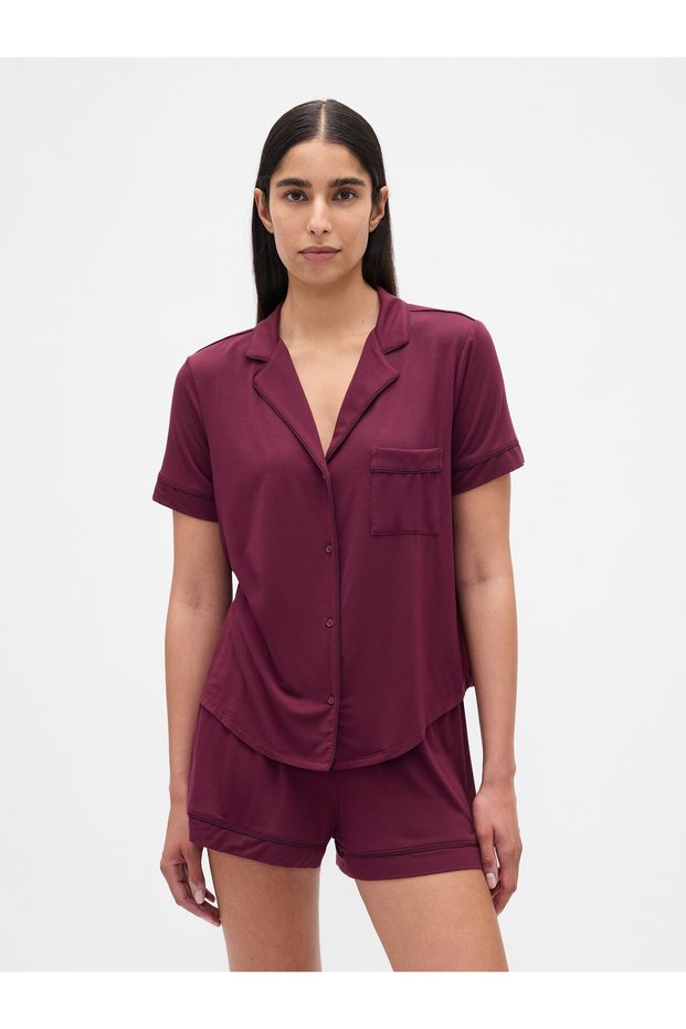 Kadın Bordo Modal Pijama Üstü