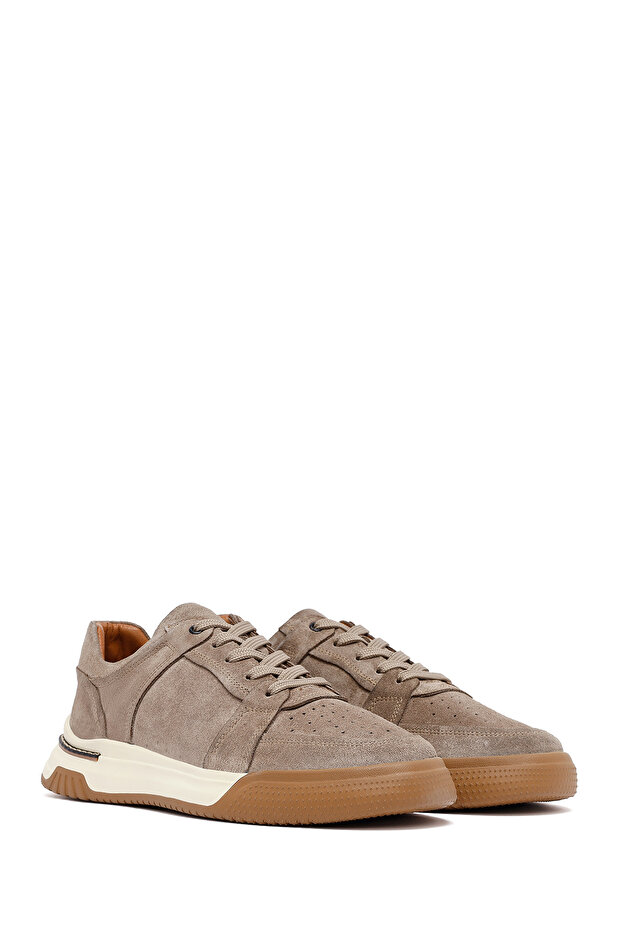 Erkek Bej Bağcıklı Süet Deri Sneaker 25SFD641710 - 3